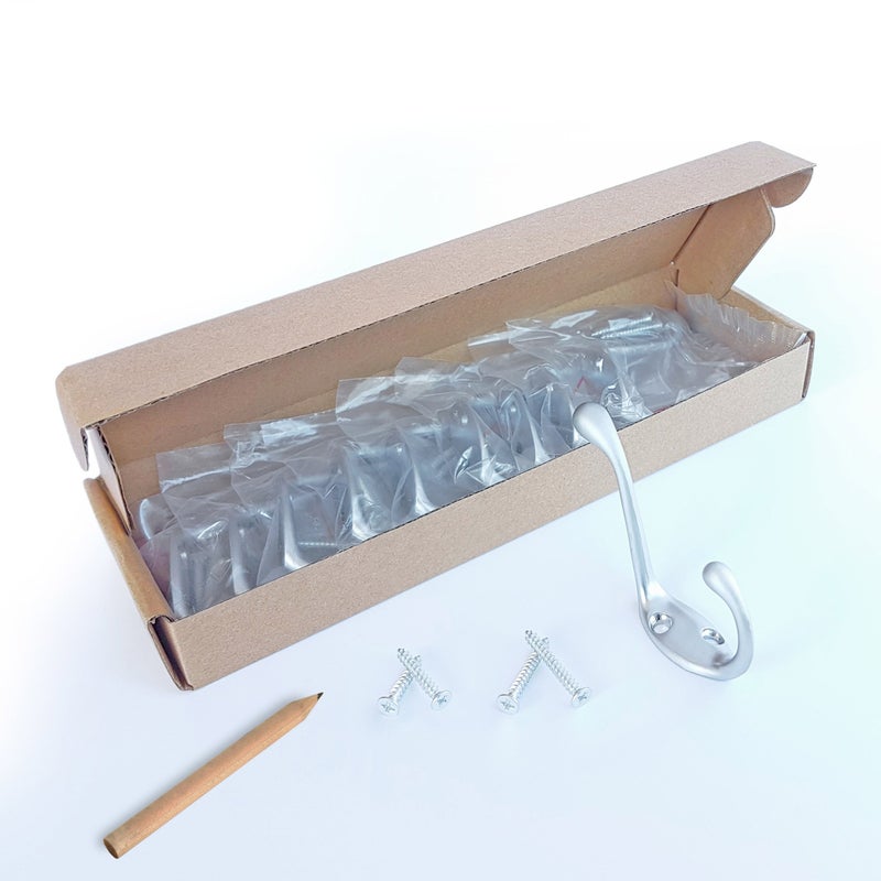 Ambipolar Heavy Duty Decorative Dual Coat Hook/Hat Hook - Wall Mounted (Two Types of Screws Included), Double Coat Hanger, 3-1/2", 10 Pack (Matte Nickel Chrome) - Image 3